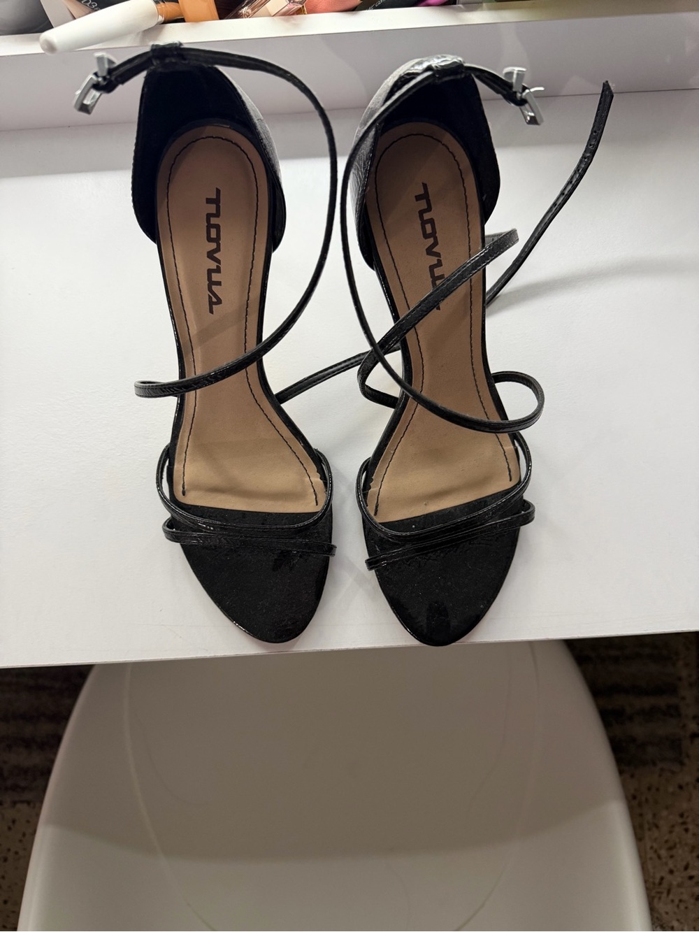 Black Strappy Ankle-Wrap Heels size 10 women